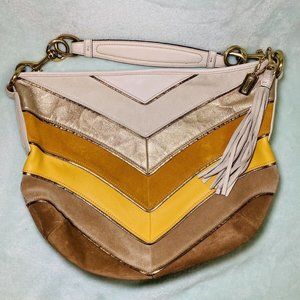 Coach - Soho Limited Edition Suede Leather Chevron Hobo Shoulder Bag - Gold, Tan